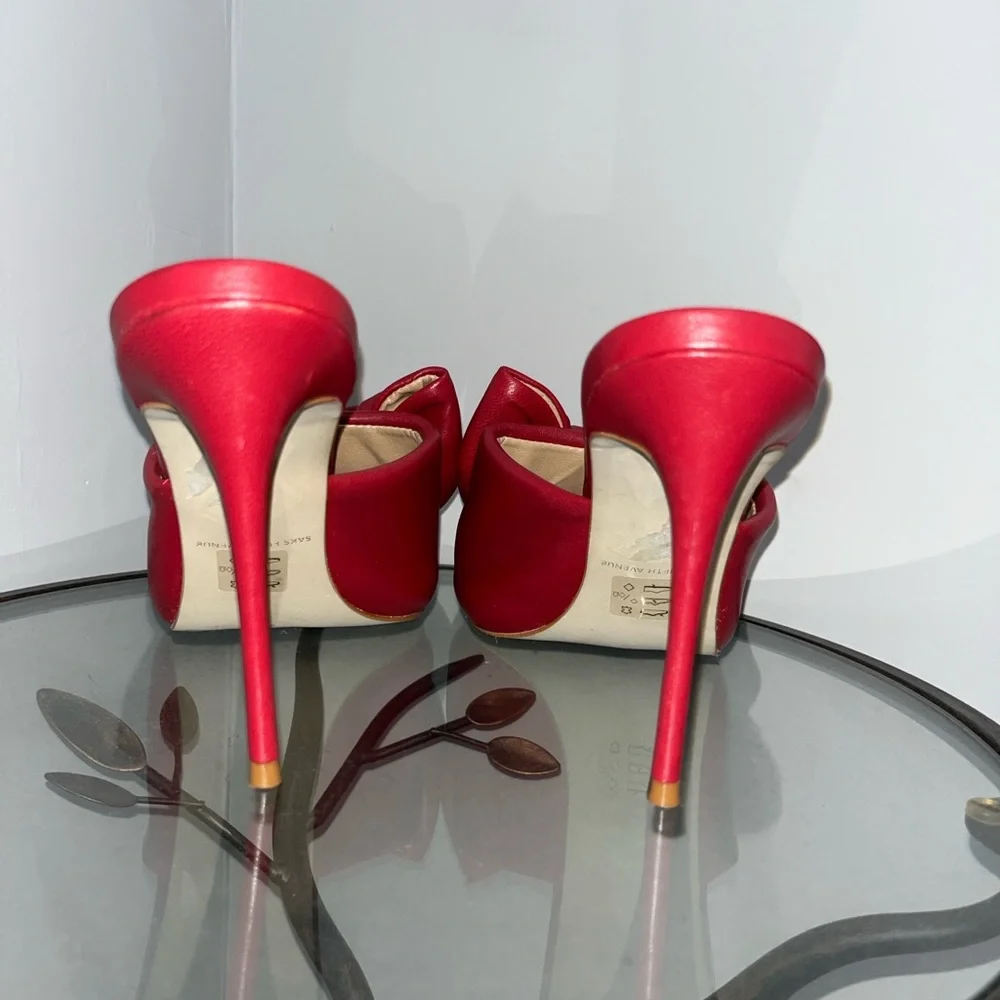 Puffed bow leather stiletto heels - Picture 2 of 5